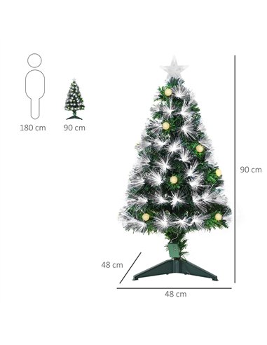 HOMCOM 3ft White Light Artificial Christmas Tree w/ 90 LEDs Star Topper Tri-Base Full Bodied Seasonal Decoration Pre-Lit Home