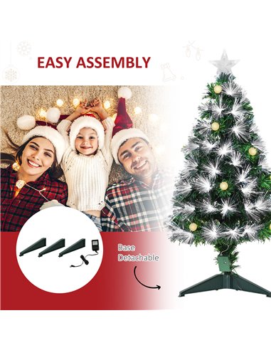 HOMCOM 3ft White Light Artificial Christmas Tree w/ 90 LEDs Star Topper Tri-Base Full Bodied Seasonal Decoration Pre-Lit Home