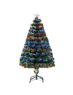 HOMCOM 4 Feet Prelit Artificial Christmas Tree with Multi-Coloured Fiber Optic LED Light, Holiday Home Xmas Decoration, Green