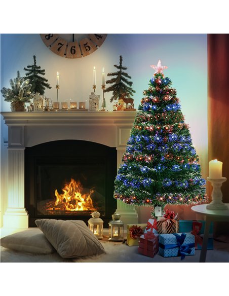 HOMCOM 4 Feet Prelit Artificial Christmas Tree with Multi-Coloured Fiber Optic LED Light, Holiday Home Xmas Decoration, Green - pic 201339 | FastDaddyshop