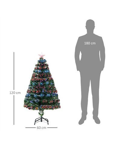 HOMCOM 4 Feet Prelit Artificial Christmas Tree with Multi-Coloured Fiber Optic LED Light, Holiday Home Xmas Decoration, Green