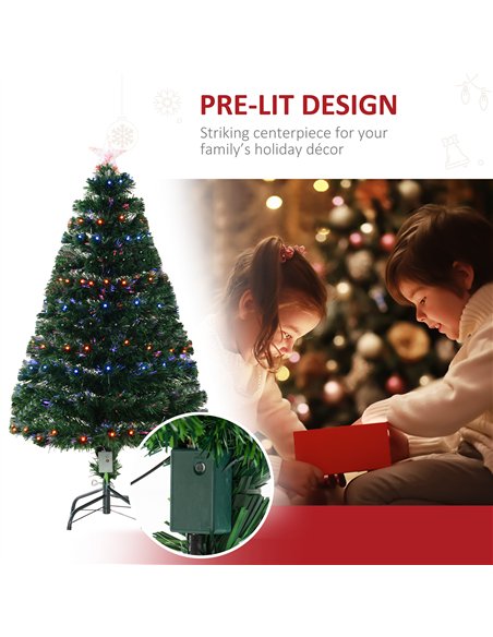 HOMCOM 4 Feet Prelit Artificial Christmas Tree with Multi-Coloured Fiber Optic LED Light, Holiday Home Xmas Decoration, Green - pic 201342 | FastDaddyshop