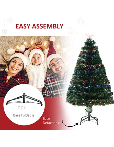 HOMCOM 4 Feet Prelit Artificial Christmas Tree with Multi-Coloured Fiber Optic LED Light, Holiday Home Xmas Decoration, Green