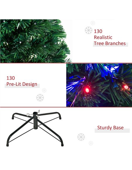 HOMCOM 4 Feet Prelit Artificial Christmas Tree with Multi-Coloured Fiber Optic LED Light, Holiday Home Xmas Decoration, Green - pic 201345 | FastDaddyshop