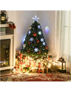 HOMCOM 3FT Green Fibre Optic Artificial Christmas Tree Xmas Colourful LED Scattered Tree with Snowflakes Ornaments Fireproofing 2