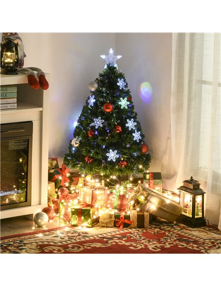 HOMCOM 3FT Green Fibre Optic Artificial Christmas Tree Xmas Colourful LED Scattered Tree with Snowflakes Ornaments Fireproofing - pic 201348 | FastDaddyshop