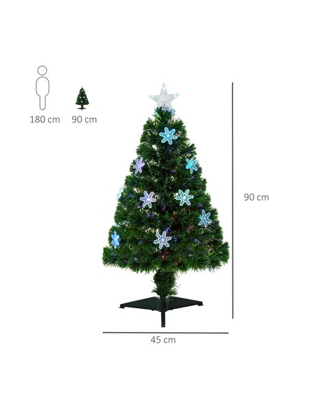 HOMCOM 3FT Green Fibre Optic Artificial Christmas Tree Xmas Colourful LED Scattered Tree with Snowflakes Ornaments Fireproofing - pic 201349 | FastDaddyshop