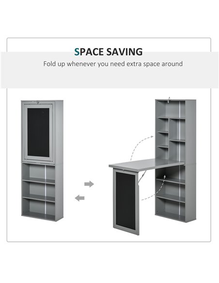 HOMCOM Wall Mount Fold-out Convertible Writing Desk with Blackboard, Side Shelf, Grey - pic 20135 | FastDaddyshop