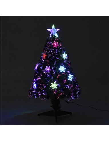 HOMCOM 3FT Green Fibre Optic Artificial Christmas Tree Xmas Colourful LED Scattered Tree with Snowflakes Ornaments Fireproofing