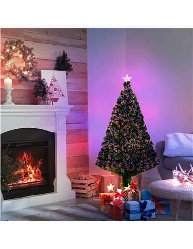 HOMCOM 4FT Pre-Lit Fibre Optic Artificial Christmas Tree Holiday Xmas Décor with Tree Topper Multi-Colour