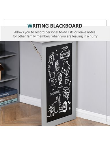 HOMCOM Wall Mount Fold-out Convertible Writing Desk with Blackboard, Side Shelf, Grey