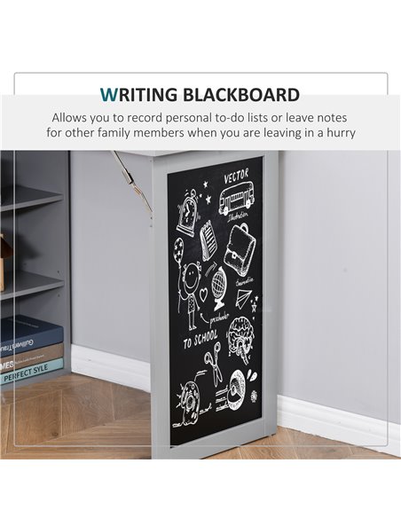 HOMCOM Wall Mount Fold-out Convertible Writing Desk with Blackboard, Side Shelf, Grey - pic 20136 | FastDaddyshop