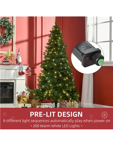 HOMCOM 6FT Christmas Tree Warm White LED Light Holiday Home Decoration, Green