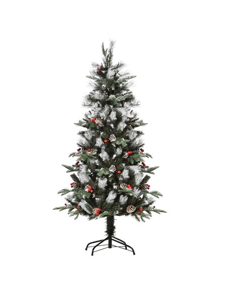 HOMCOM 5FT Artificial Snow Dipped Christmas Tree Xmas Pencil Tree Holiday Home Party Decoration with Foldable Feet Red Berries W - pic 201374 | FastDaddyshop