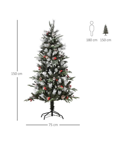 HOMCOM 5FT Artificial Snow Dipped Christmas Tree Xmas Pencil Tree Holiday Home Party Decoration with Foldable Feet Red Berries W - pic 201376 | FastDaddyshop