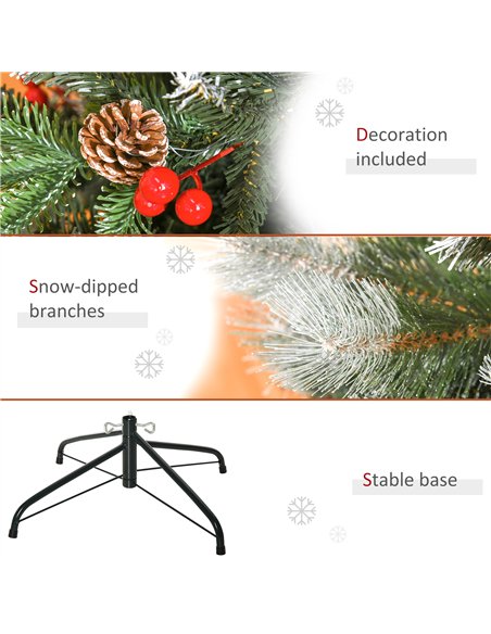 HOMCOM 5FT Artificial Snow Dipped Christmas Tree Xmas Pencil Tree Holiday Home Party Decoration with Foldable Feet Red Berries W - pic 201380 | FastDaddyshop