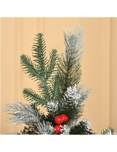 HOMCOM 5FT Artificial Snow Dipped Christmas Tree Xmas Pencil Tree Holiday Home Party Decoration with Foldable Feet Red Berries W