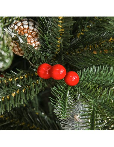 HOMCOM 5FT Artificial Snow Dipped Christmas Tree Xmas Pencil Tree Holiday Home Party Decoration with Foldable Feet Red Berries W