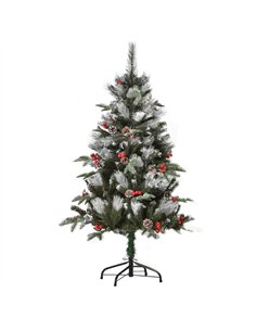HOMCOM 4FT Artificial Snow Dipped Christmas Tree Xmas Pencil Tree Holiday Home Party Decoration with Foldable Feet Red Berries W
