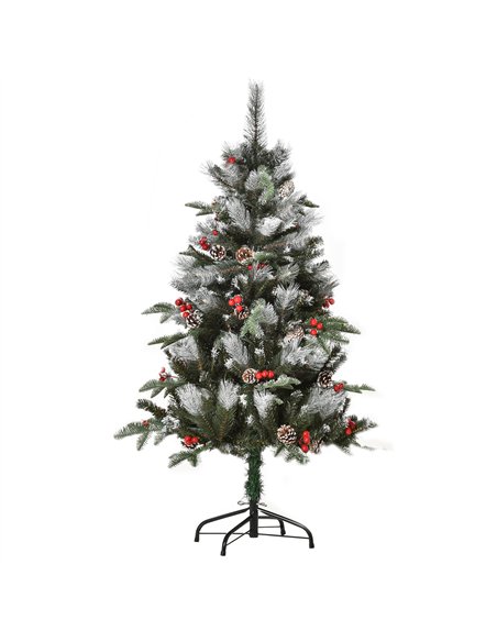 HOMCOM 4FT Artificial Snow Dipped Christmas Tree Xmas Pencil Tree Holiday Home Party Decoration with Foldable Feet Red Berries W - pic 201383 | FastDaddyshop