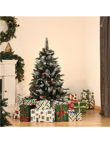 HOMCOM 4FT Artificial Snow Dipped Christmas Tree Xmas Pencil Tree Holiday Home Party Decoration with Foldable Feet Red Berries W - pic 201384 | FastDaddyshop