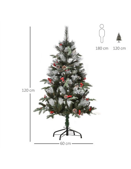 HOMCOM 4FT Artificial Snow Dipped Christmas Tree Xmas Pencil Tree Holiday Home Party Decoration with Foldable Feet Red Berries W - pic 201385 | FastDaddyshop