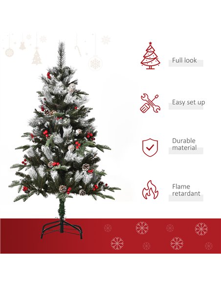 HOMCOM 4FT Artificial Snow Dipped Christmas Tree Xmas Pencil Tree Holiday Home Party Decoration with Foldable Feet Red Berries W - pic 201387 | FastDaddyshop