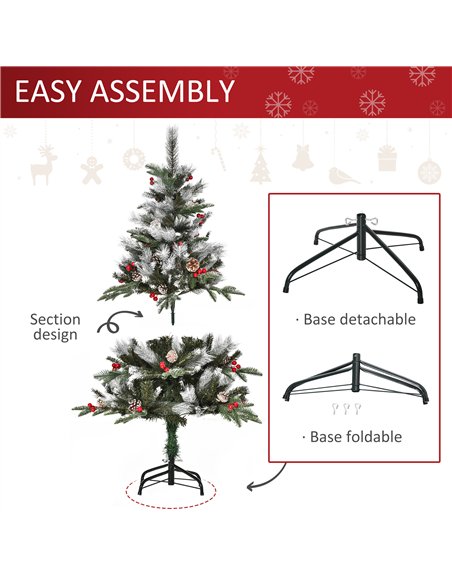 HOMCOM 4FT Artificial Snow Dipped Christmas Tree Xmas Pencil Tree Holiday Home Party Decoration with Foldable Feet Red Berries W - pic 201388 | FastDaddyshop