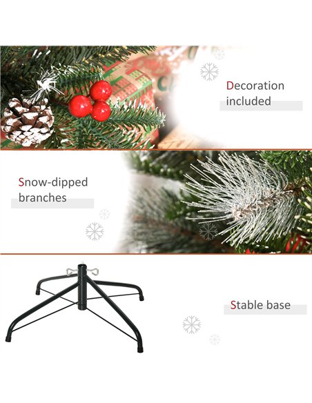 HOMCOM 4FT Artificial Snow Dipped Christmas Tree Xmas Pencil Tree Holiday Home Party Decoration with Foldable Feet Red Berries W - pic 201389 | FastDaddyshop