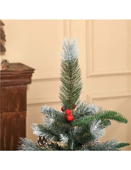 HOMCOM 4FT Artificial Snow Dipped Christmas Tree Xmas Pencil Tree Holiday Home Party Decoration with Foldable Feet Red Berries W - pic 201391 | FastDaddyshop