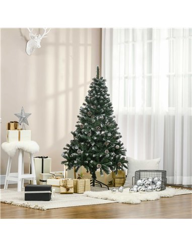 HOMCOM 5FT Artificial Christmas Tree with Pine Cones, Holiday Home Xmas Decoration Automatic Open, Green