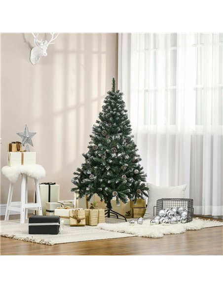 HOMCOM 5FT Artificial Christmas Tree with Pine Cones, Holiday Home Xmas Decoration Automatic Open, Green - pic 201393 | FastDaddyshop