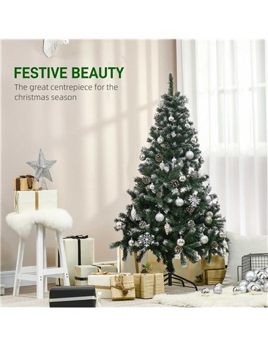HOMCOM 5FT Artificial Christmas Tree with Pine Cones, Holiday Home Xmas Decoration Automatic Open, Green