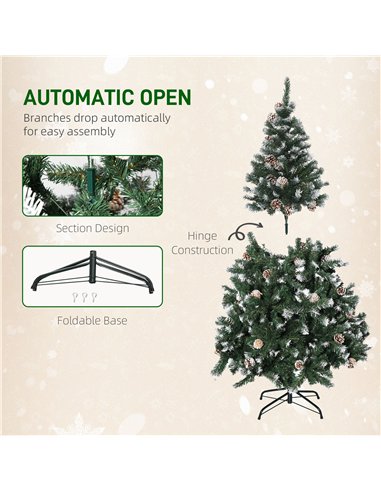 HOMCOM 5FT Artificial Christmas Tree with Pine Cones, Holiday Home Xmas Decoration Automatic Open, Green