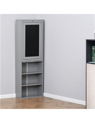 HOMCOM Wall Mount Fold-out Convertible Writing Desk with Blackboard, Side Shelf, Grey