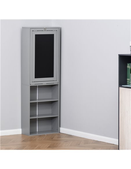 HOMCOM Wall Mount Fold-out Convertible Writing Desk with Blackboard, Side Shelf, Grey - pic 20140 | FastDaddyshop