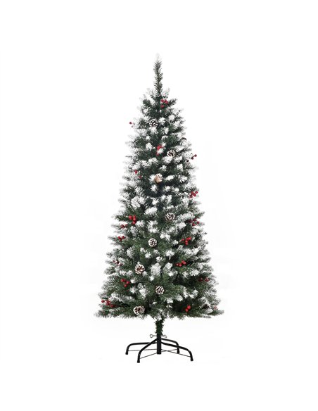 HOMCOM 5FT Artificial Christmas Tree Xmas Pencil Tree with Red Berries and Pinecones Holiday Home Indoor Decoration with Foldabl - pic 201401 | FastDaddyshop