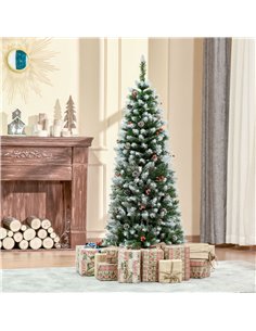 HOMCOM 5FT Artificial Christmas Tree Xmas Pencil Tree with Red Berries and Pinecones Holiday Home Indoor Decoration with Foldabl 2