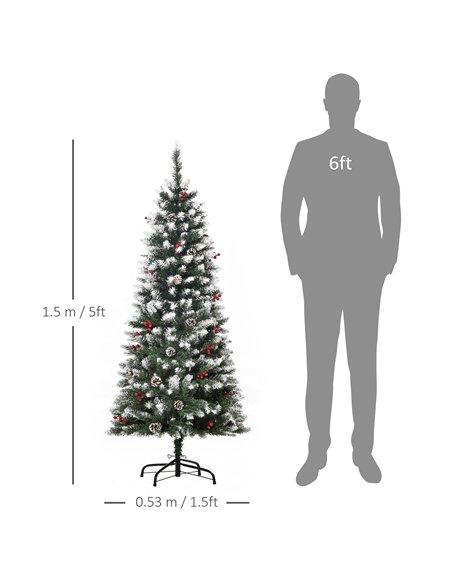 HOMCOM 5FT Artificial Christmas Tree Xmas Pencil Tree with Red Berries and Pinecones Holiday Home Indoor Decoration with Foldabl - pic 201403 | FastDaddyshop