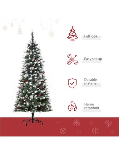 HOMCOM 5FT Artificial Christmas Tree Xmas Pencil Tree with Red Berries and Pinecones Holiday Home Indoor Decoration with Foldabl