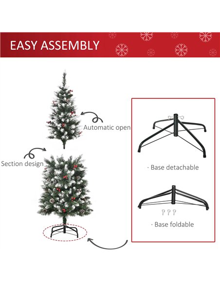 HOMCOM 5FT Artificial Christmas Tree Xmas Pencil Tree with Red Berries and Pinecones Holiday Home Indoor Decoration with Foldabl - pic 201406 | FastDaddyshop