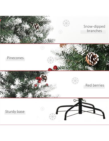 HOMCOM 5FT Artificial Christmas Tree Xmas Pencil Tree with Red Berries and Pinecones Holiday Home Indoor Decoration with Foldabl