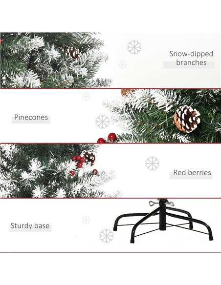 HOMCOM 5FT Artificial Christmas Tree Xmas Pencil Tree with Red Berries and Pinecones Holiday Home Indoor Decoration with Foldabl - pic 201407 | FastDaddyshop