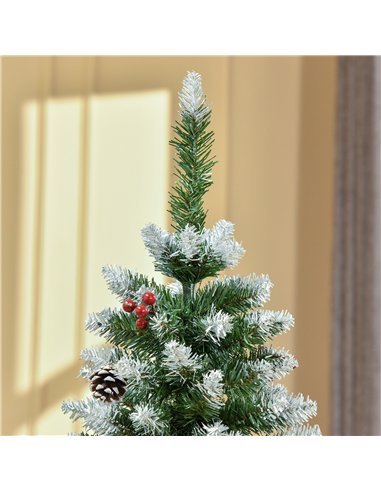 HOMCOM 5FT Artificial Christmas Tree Xmas Pencil Tree with Red Berries and Pinecones Holiday Home Indoor Decoration with Foldabl