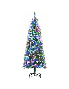 HOMCOM 5FT Tall Prelit Pencil Slim Artificial Christmas Tree with Realistic Branches, 250 Colourful LED Lights and 408 Tips, Xma