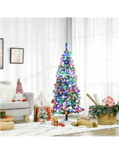 HOMCOM 5FT Tall Prelit Pencil Slim Artificial Christmas Tree with Realistic Branches, 250 Colourful LED Lights and 408 Tips, Xma
