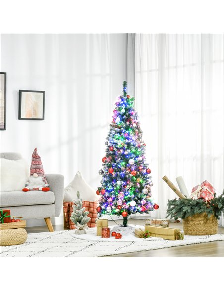 HOMCOM 5FT Tall Prelit Pencil Slim Artificial Christmas Tree with Realistic Branches, 250 Colourful LED Lights and 408 Tips, Xma - pic 201411 | FastDaddyshop