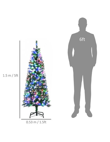 HOMCOM 5FT Tall Prelit Pencil Slim Artificial Christmas Tree with Realistic Branches, 250 Colourful LED Lights and 408 Tips, Xma - pic 201412 | FastDaddyshop