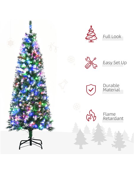 HOMCOM 5FT Tall Prelit Pencil Slim Artificial Christmas Tree with Realistic Branches, 250 Colourful LED Lights and 408 Tips, Xma - pic 201413 | FastDaddyshop