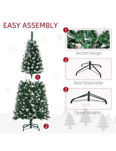 HOMCOM 5FT Tall Prelit Pencil Slim Artificial Christmas Tree with Realistic Branches, 250 Colourful LED Lights and 408 Tips, Xma